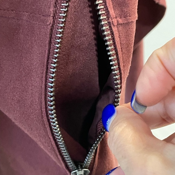 Women's Burgundy Drape Front Faux Suede Jacket-S - Picture 6 of 9